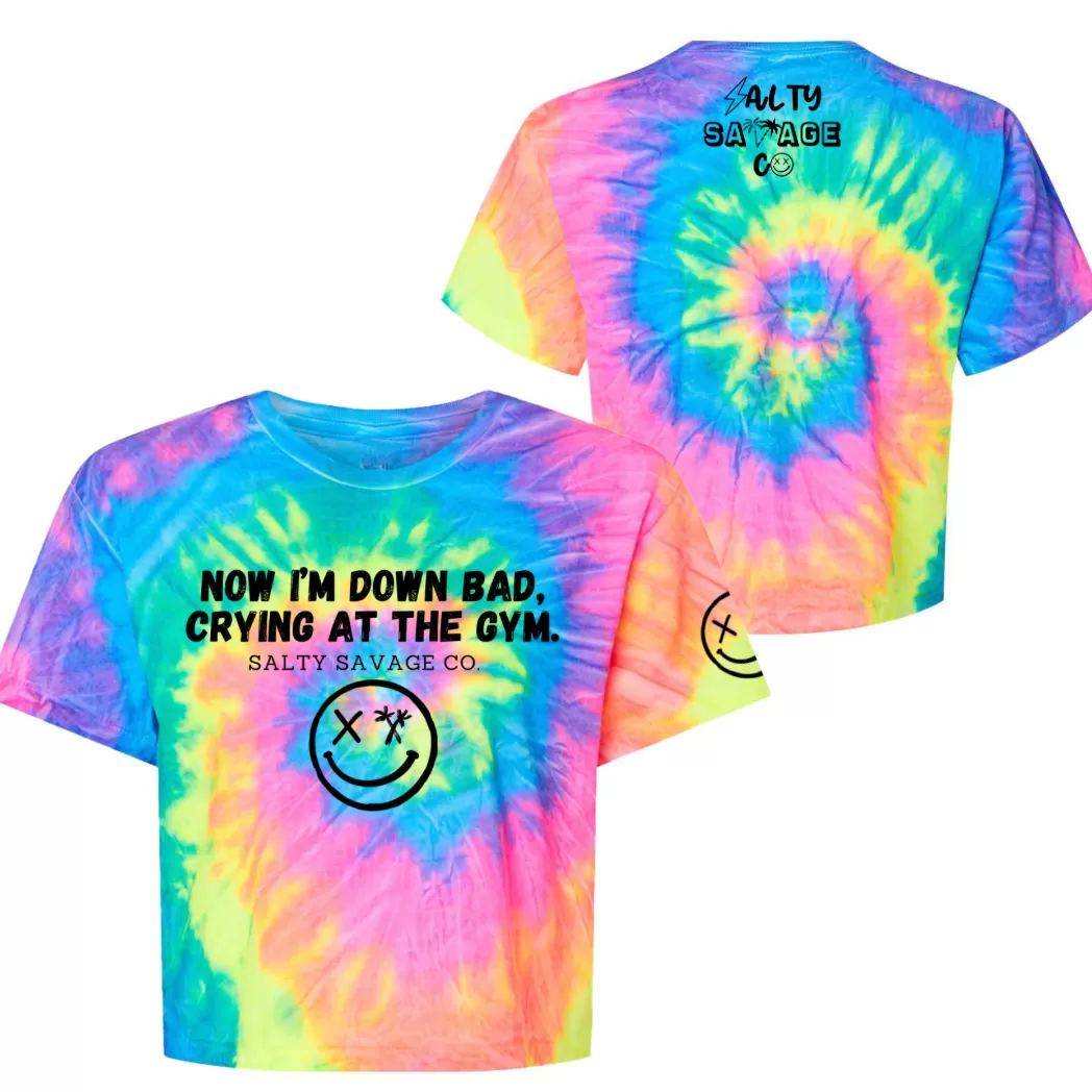 Salty Savage Ladies "DOWN BAD" Spiral Tie Dye Crop Tee