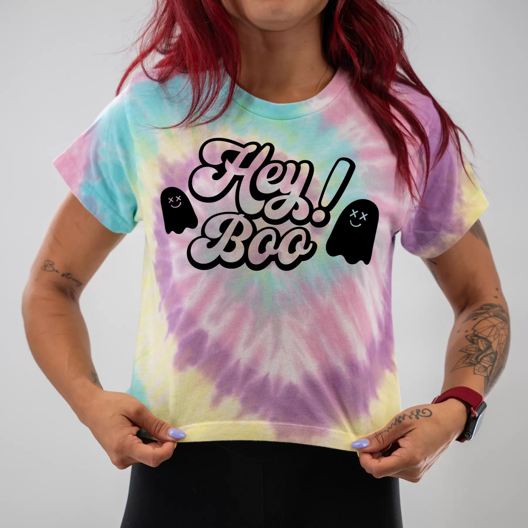 Salty Savage Ladies "HEY BOO" Spiral Tie Dye Crop Tee