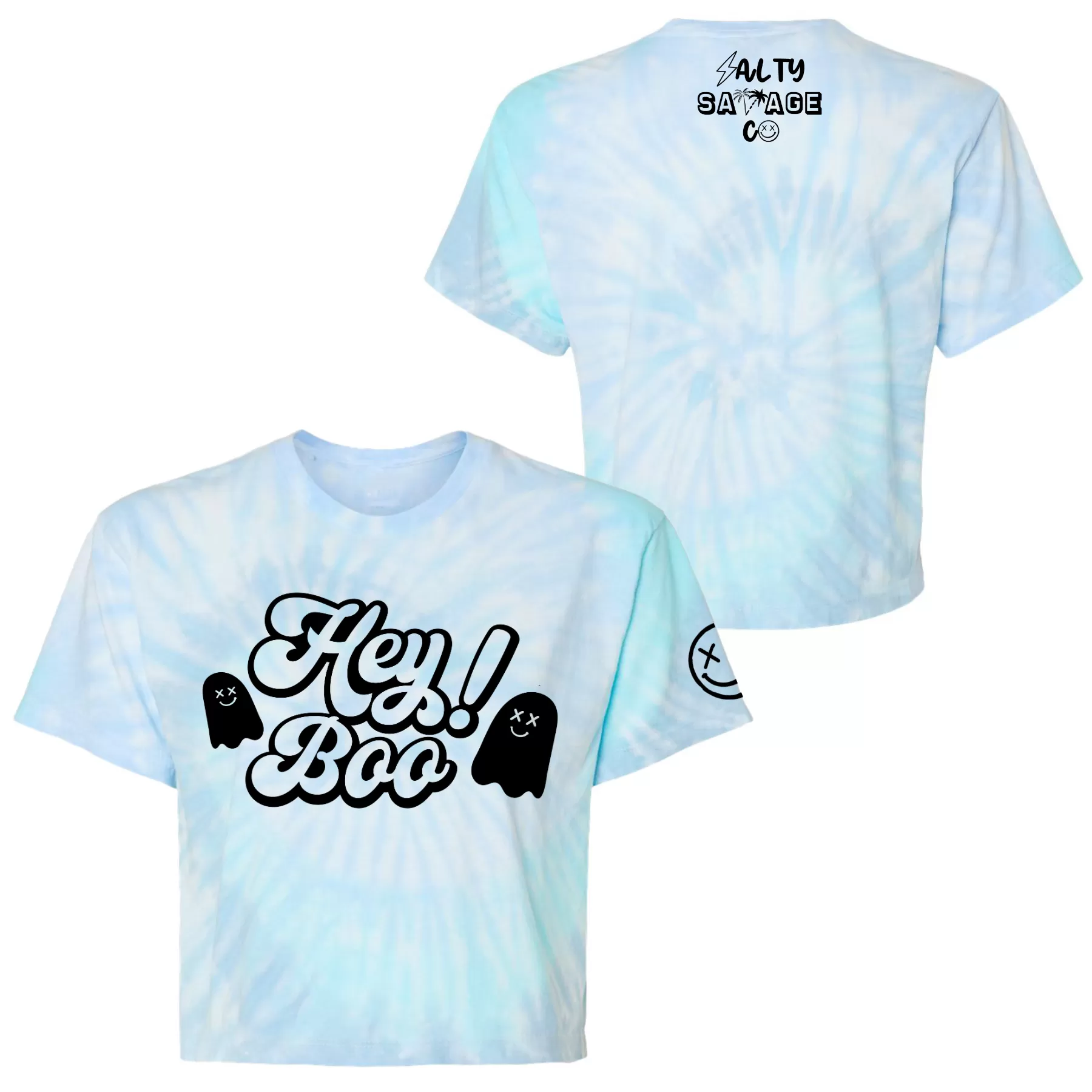 Salty Savage Ladies "HEY BOO" Spiral Tie Dye Crop Tee