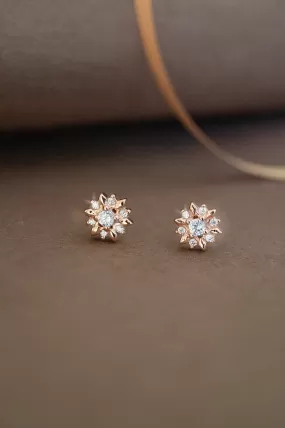 Shinning Flower Rose Gold Plated Sterling Silver Stud Earrings