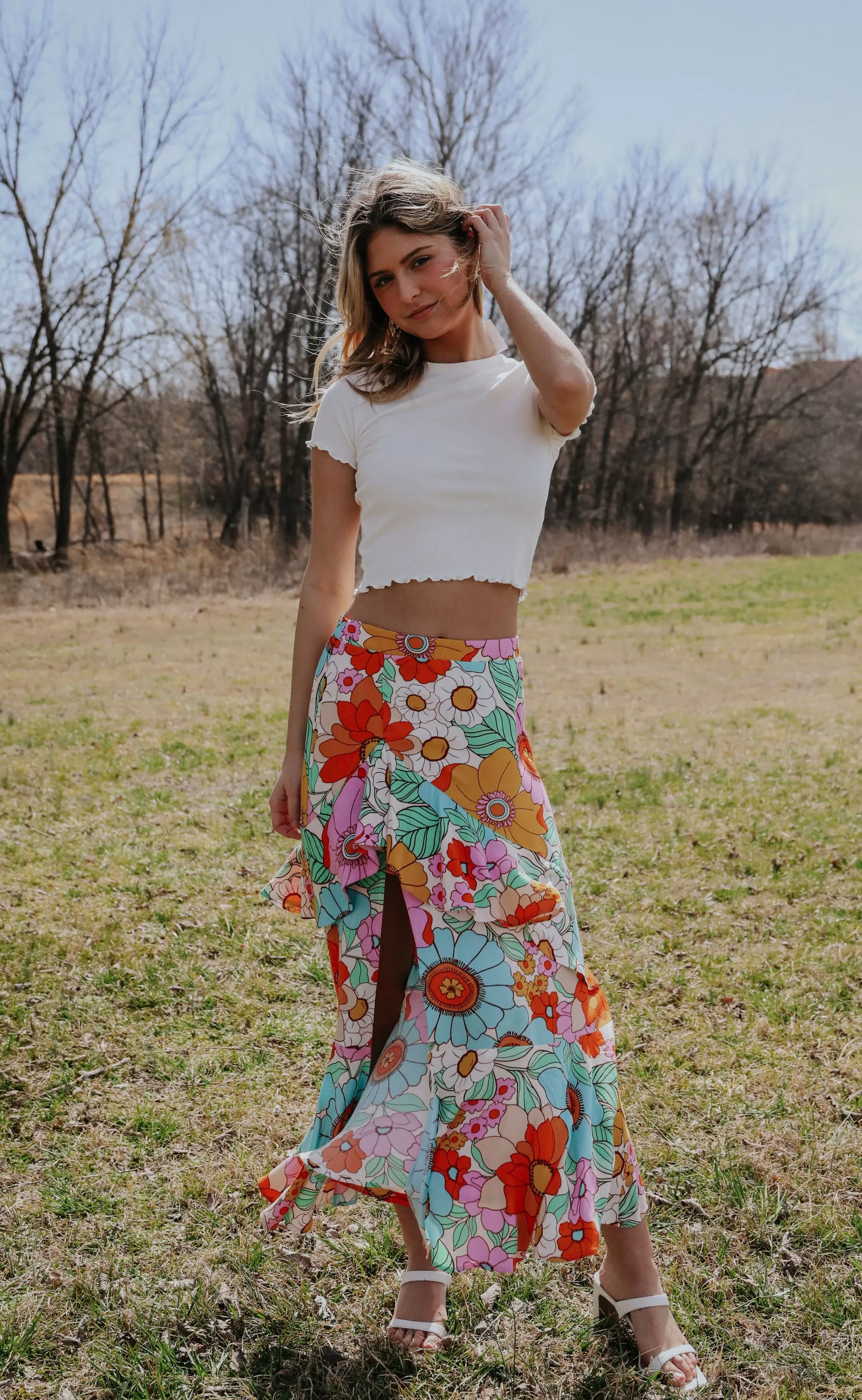 show me your mumu: nala ruffle skirt - flower market