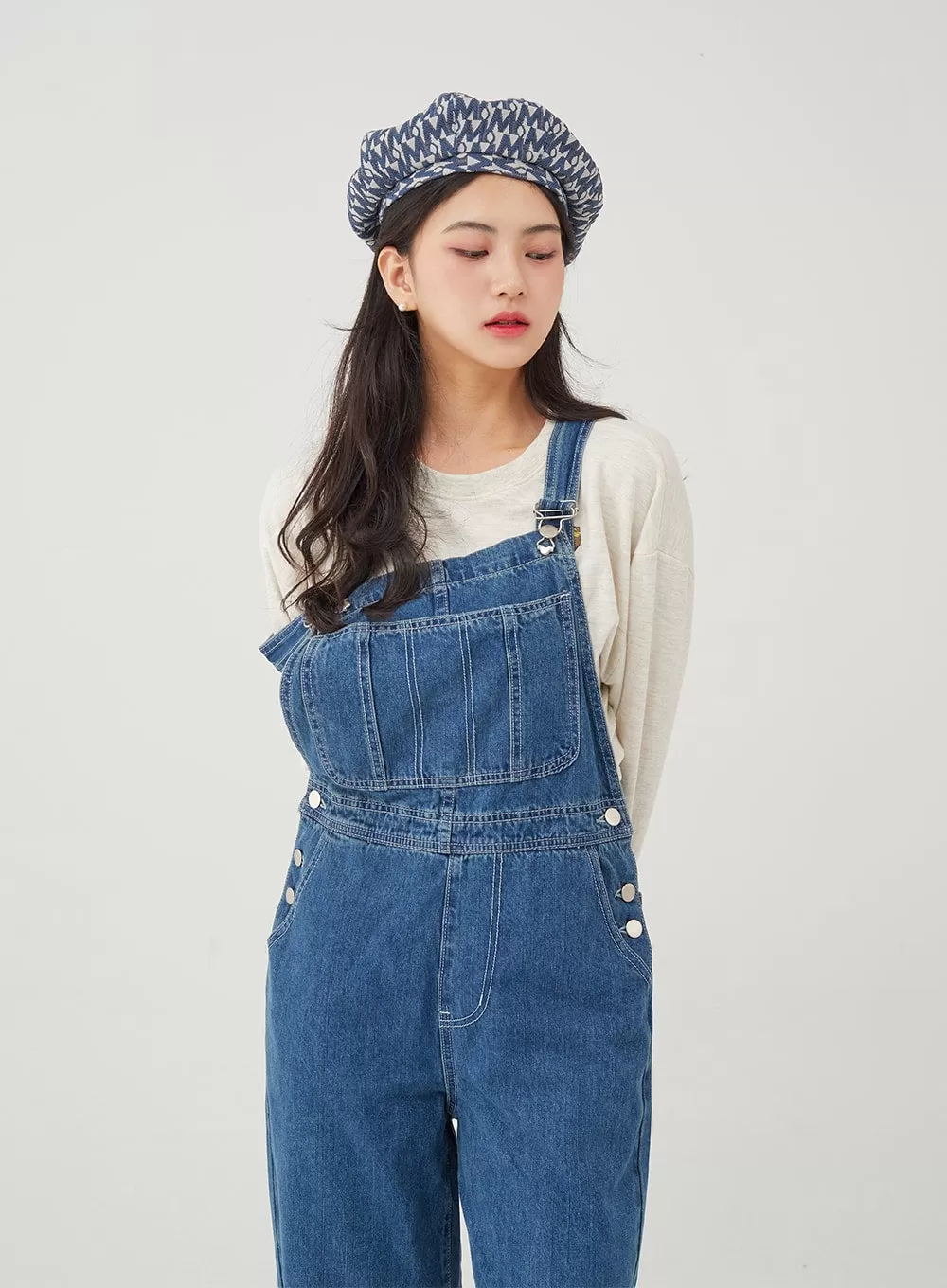 Side Button Denim Overall Pants BG24