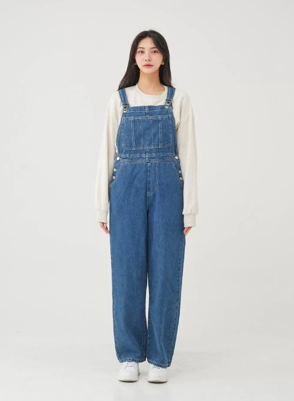 Side Button Denim Overall Pants BG24