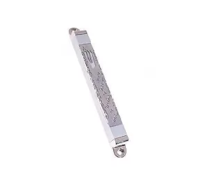 Small Metal Mezuzah in Silver Plated Covered With blessings Design