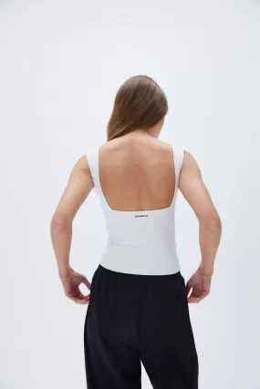 Square Neck Open Back Top - White