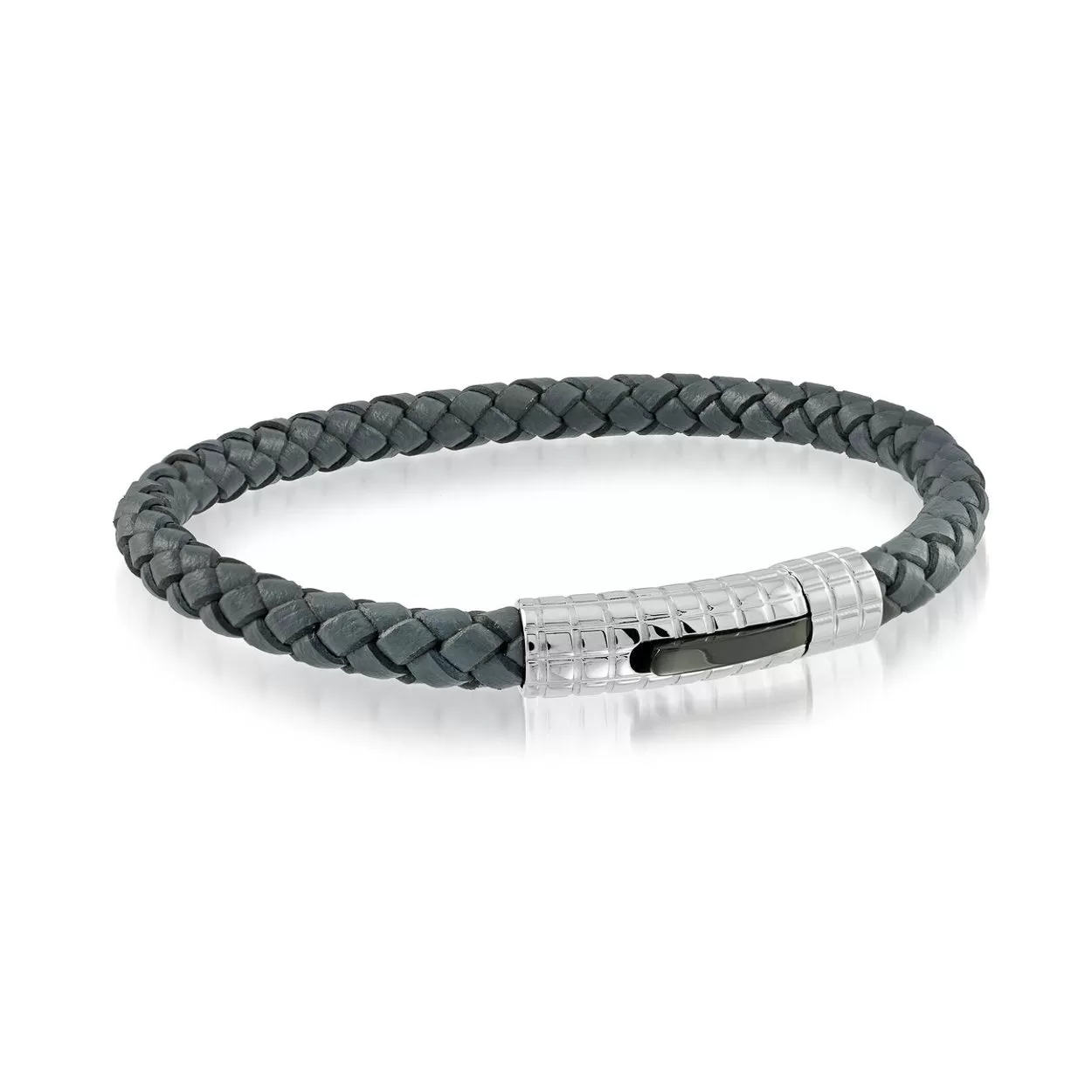 Stainless Steel Design Clasp Braided Genuine Leather Bracelet