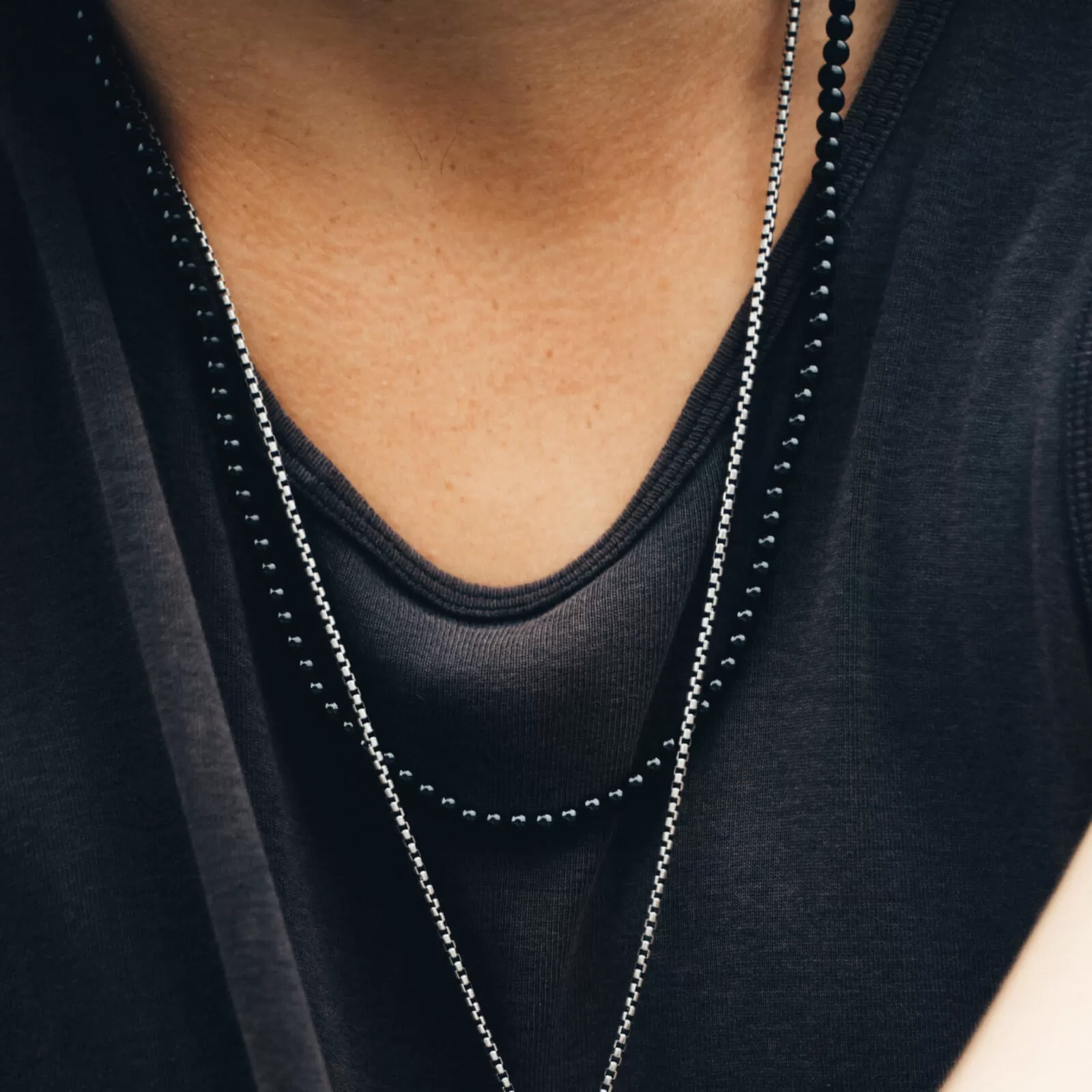 Sterling Silver & Black Onyx Beaded Necklace