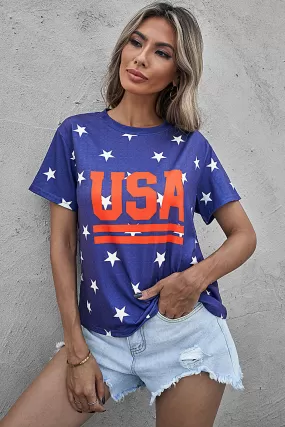 T-Shirt mit Rundhalsausschnitt und USA-Sternen-Print