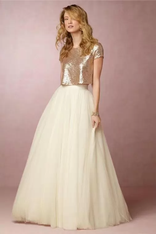 The Caia Wedding Bridal Separates Sequined Crop Top Maxi & Skirt (Customisable)