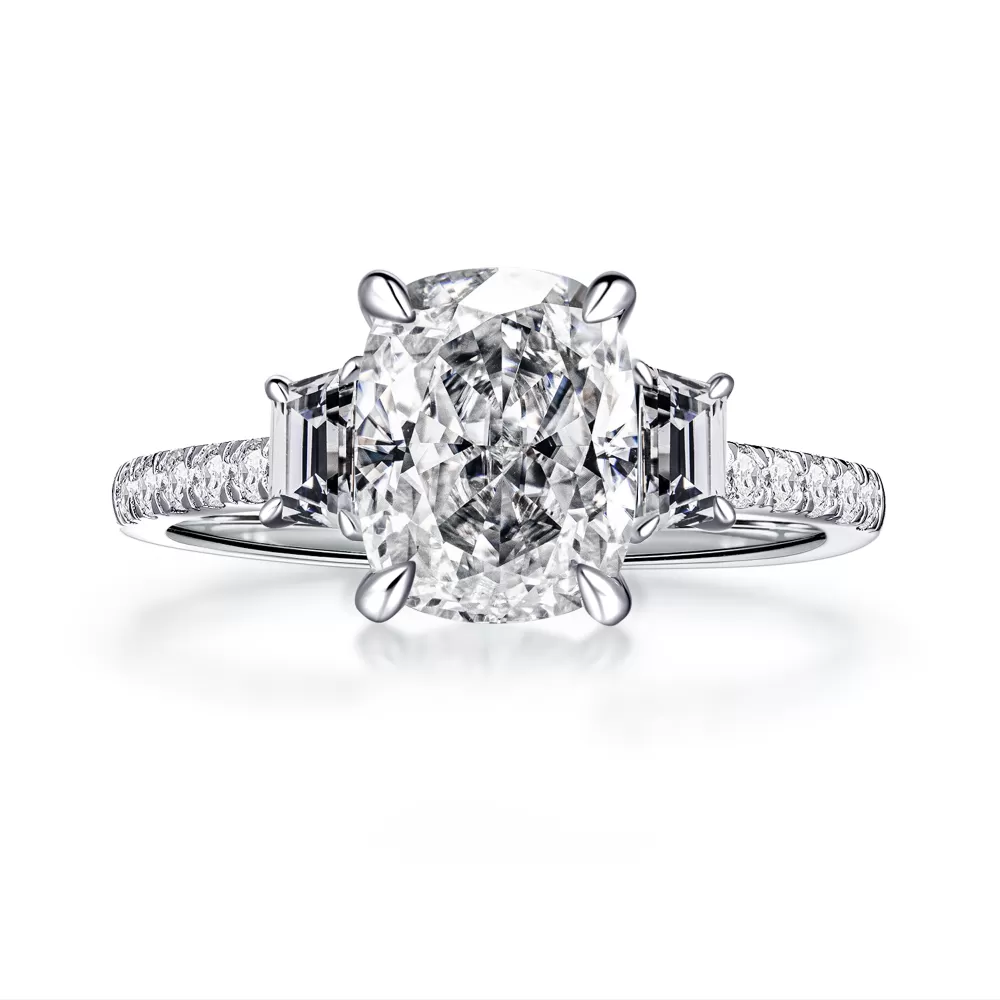 Three Stone Cushion & Half Moon Engagement Ring