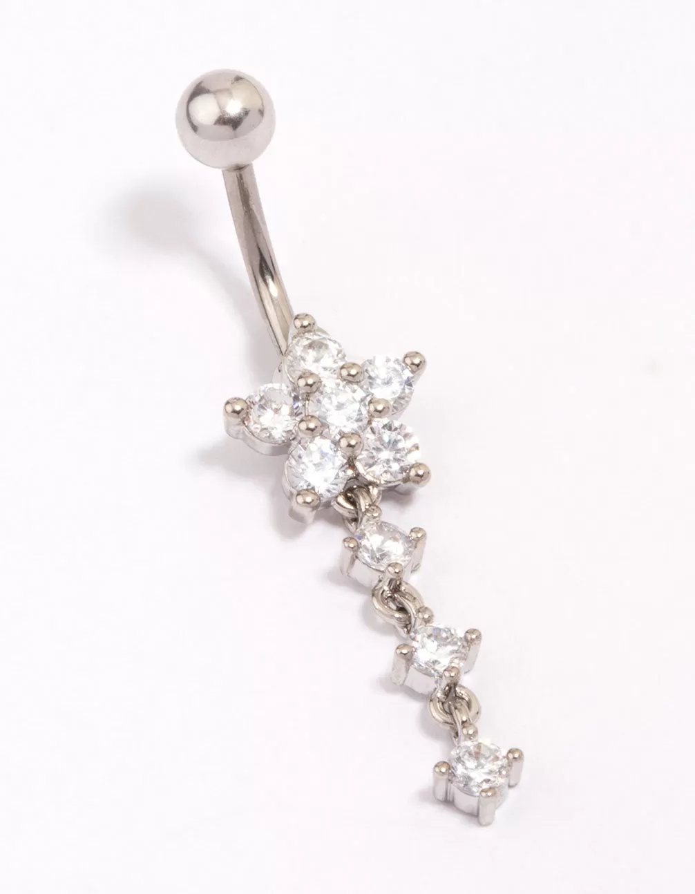 Titanium Cubic Zirconia Flower Triple Charm Belly Piercing