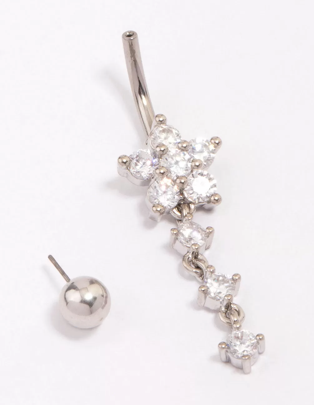 Titanium Cubic Zirconia Flower Triple Charm Belly Piercing