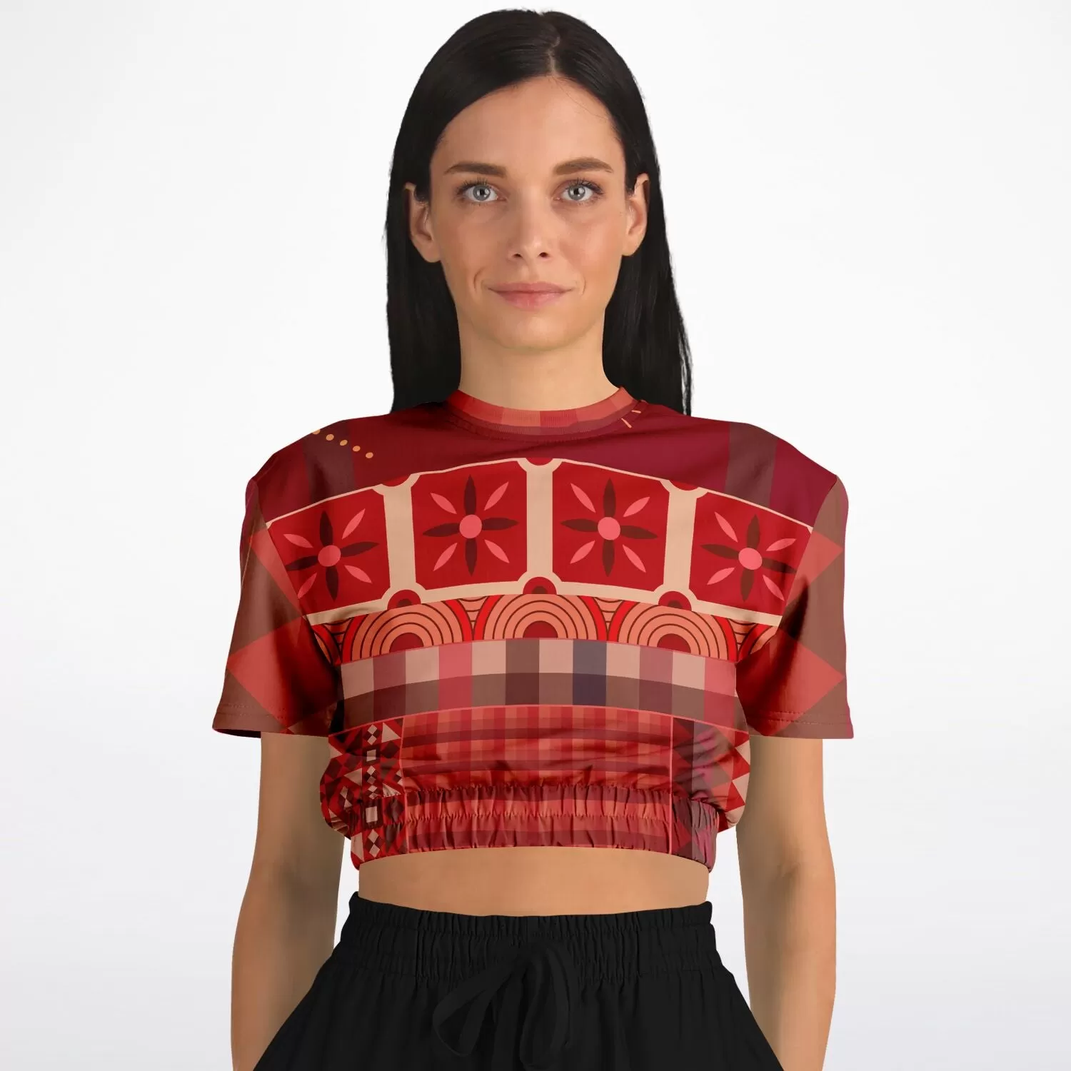 Toscana Red Short Sleeve Cropped Eco-Poly Sweater