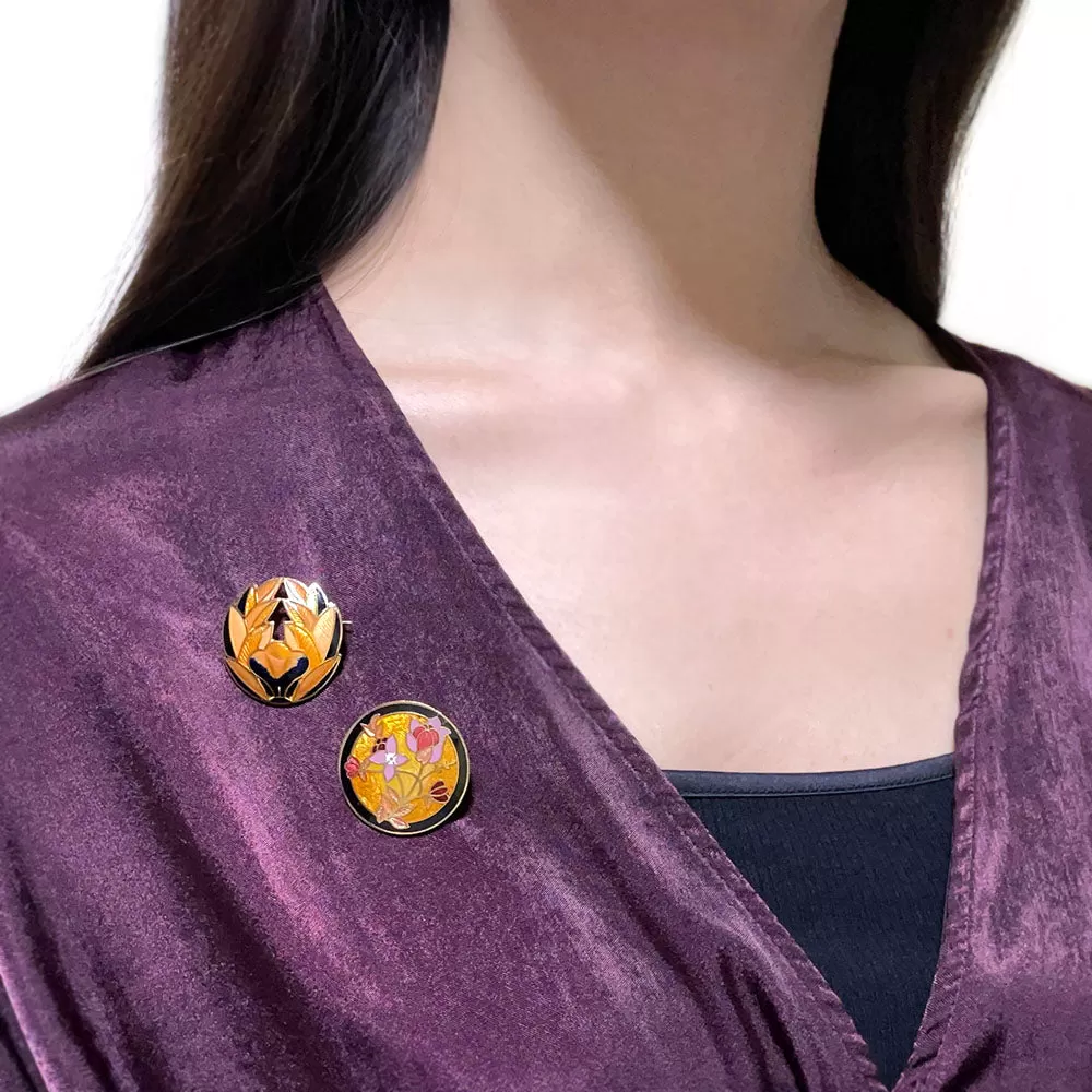 【USA輸入】ヴィンテージ クロワゾネ フラワー ブローチ/Vintage Cloisonne Flower Brooch