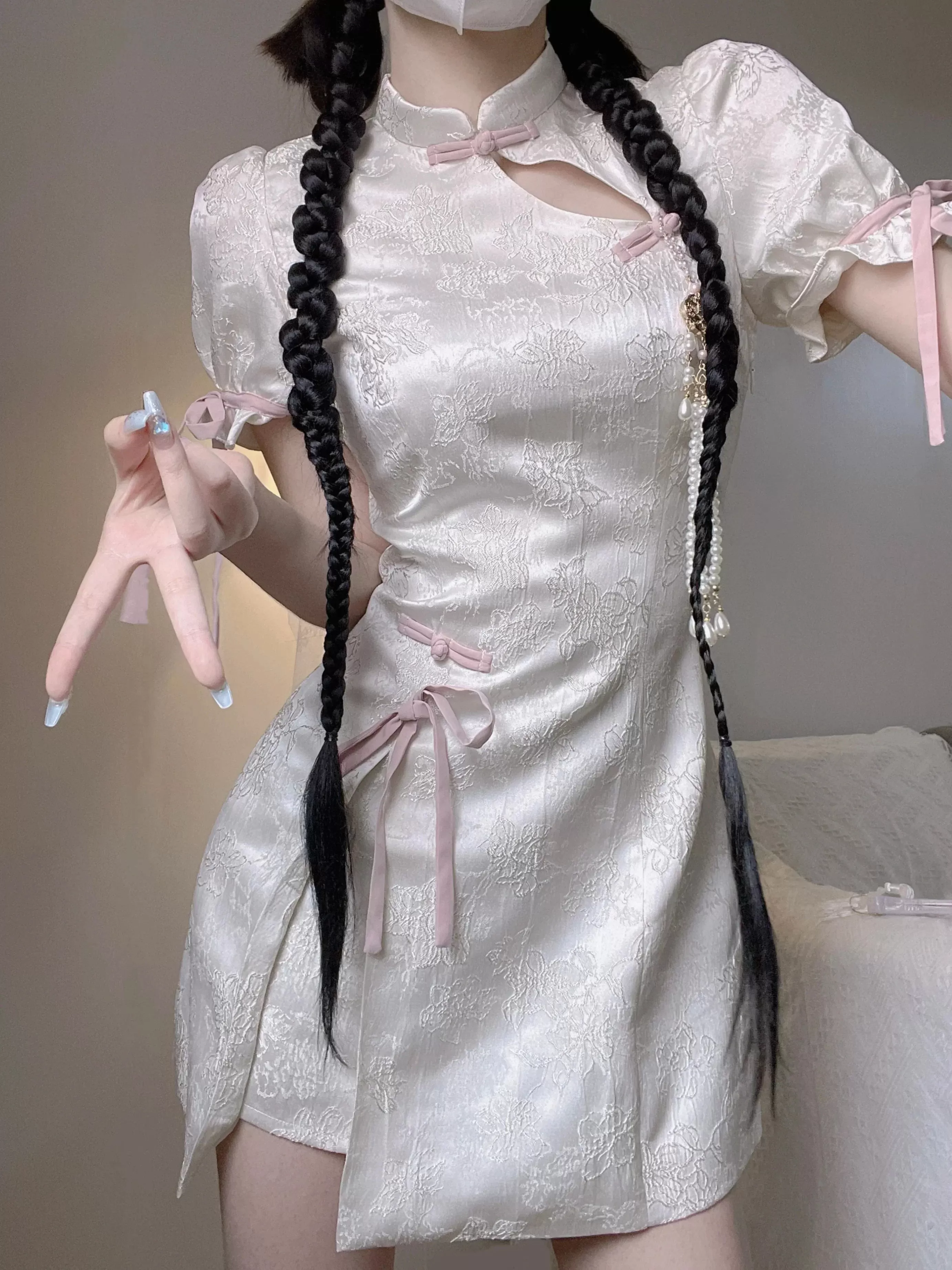 White Cheongsam Dress