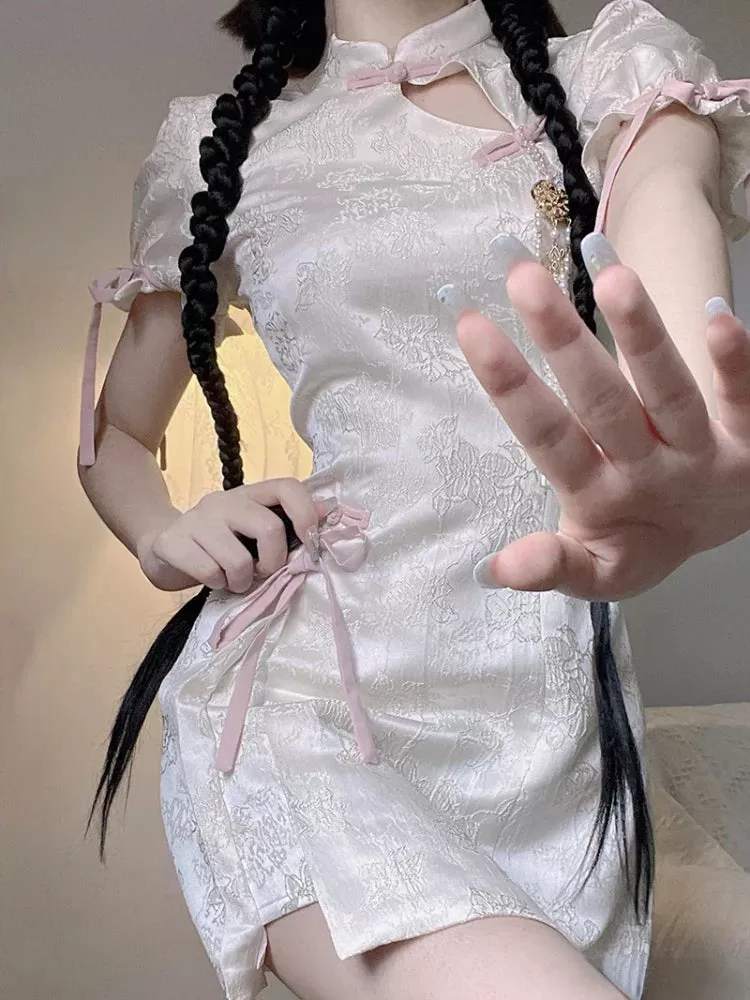 White Cheongsam Dress