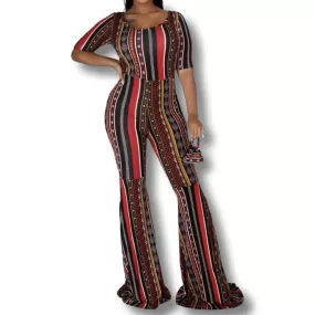 WOMEN AFRICAN STRIPED VINTAGE BOHEMIAN JUMPSUIT ROMPER