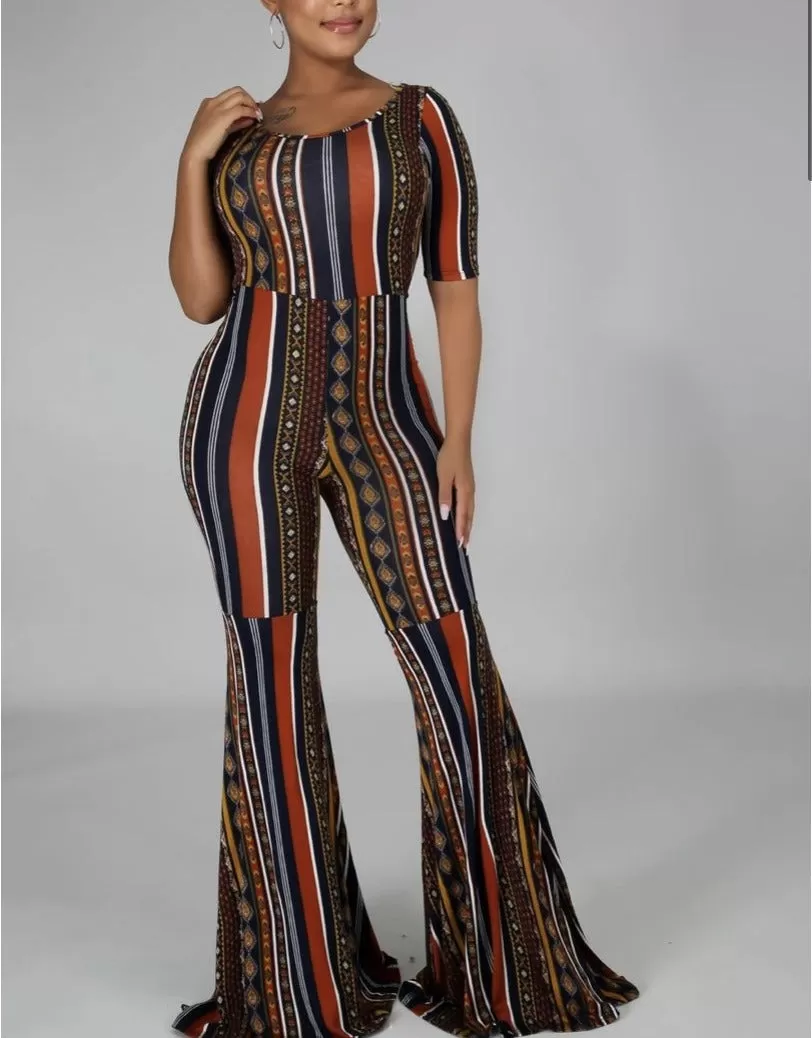 WOMEN AFRICAN STRIPED VINTAGE BOHEMIAN JUMPSUIT ROMPER