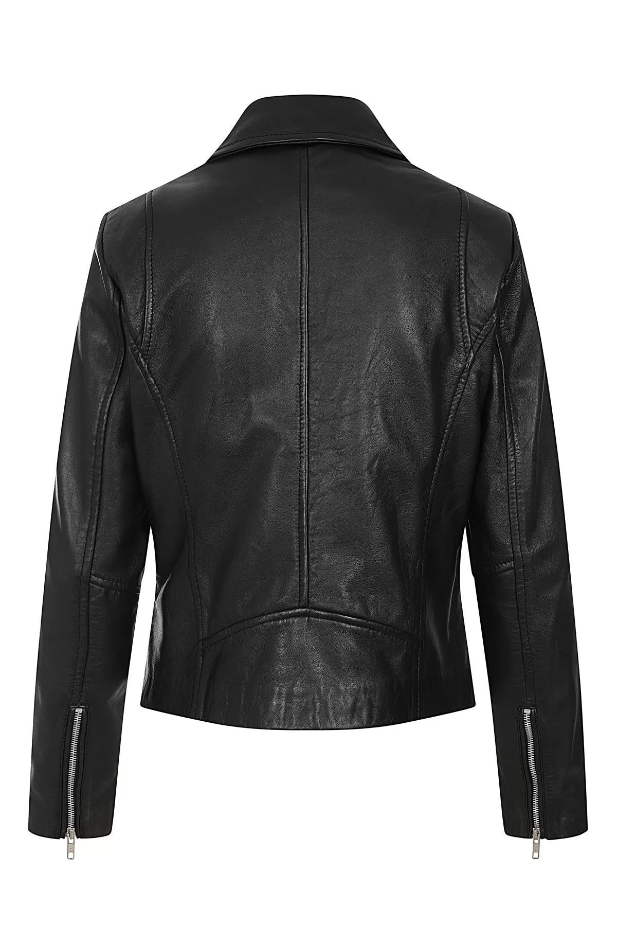 Women's Black Biker Style Real Leather Jacket - CELIA