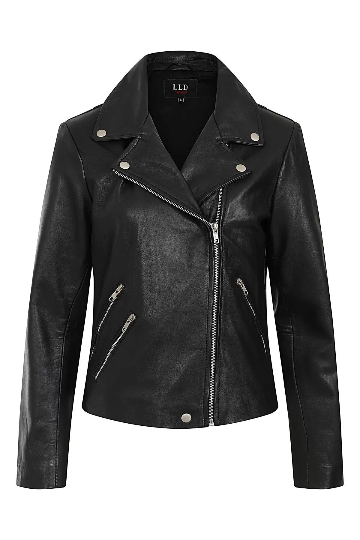 Women's Black Biker Style Real Leather Jacket - CELIA