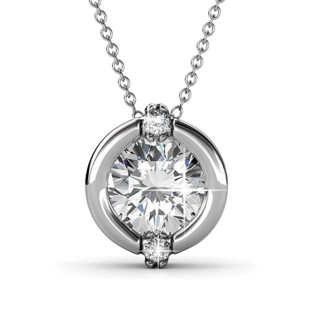 Zara 18k White Gold Plated Pendant Necklace with Round Cut Crystals